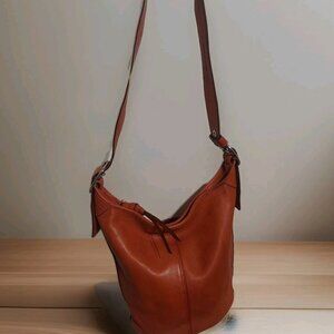 COACH Leather Bucket Bag Bleeker Orange Duffle Shoulder Bag Crossbody Rare